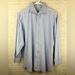 BURBERRY LONDON Classic Fit Blue Stripe Dress Shirt Large 100% Cotton